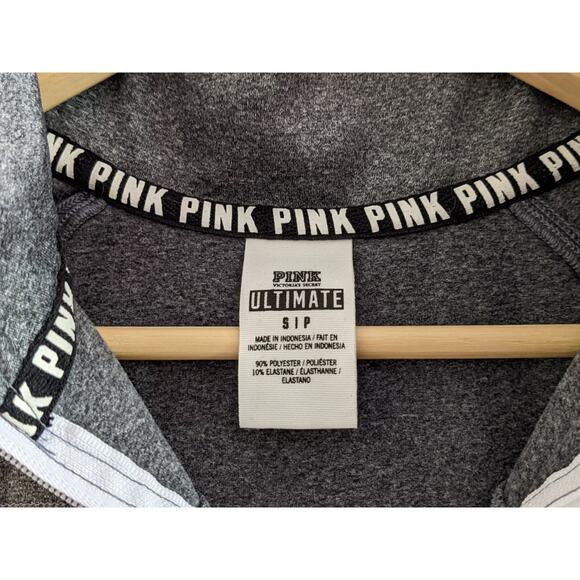 Victoria's Secret PINK Sz Small Ultimate 1/4 Zip Pullover Heathered Gray White - Picture 3 of 4